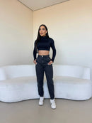 Calça Jeans Mom Black Cintura Alta Premium